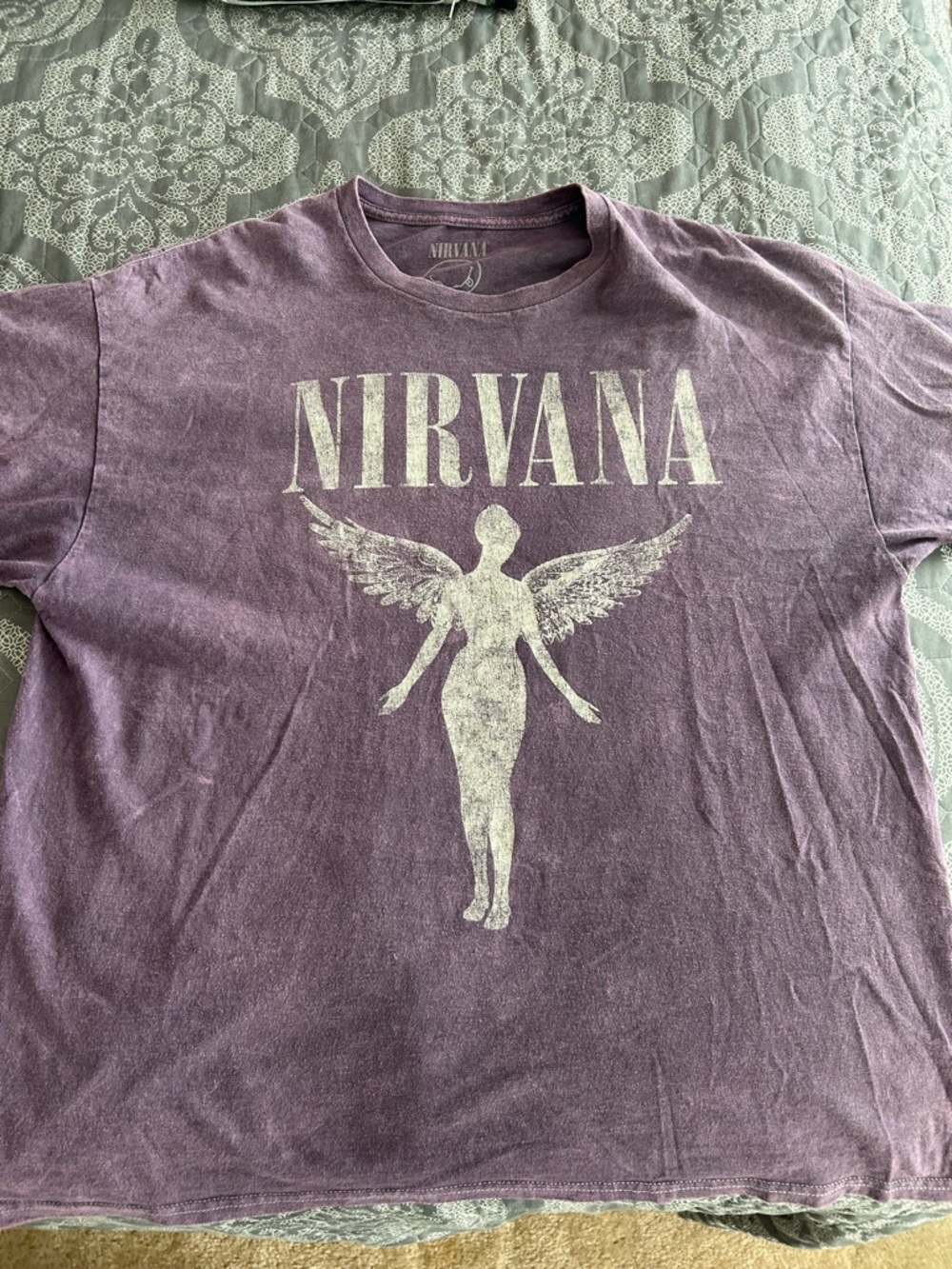NIRVANA Purple Vintage-Style Band Tee with White Smiley Logo